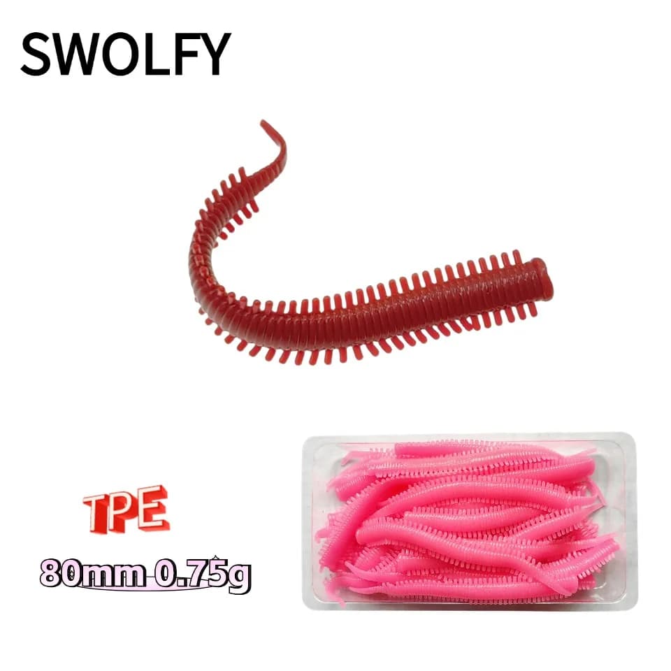 MUKUN 30 Pezzi Esche Morbide in TPE da 80mm 0.75g per Pesca in Acqua Salata, Simulazione di Lombrico e Insetto, Esche per Pesca in Mare