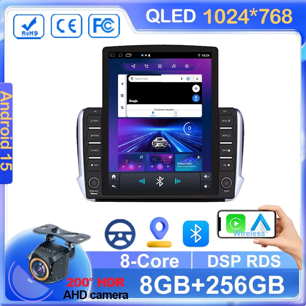 Lettore multimediale di navigazione Android 15 per Peugeot 2008 208 Serie 2012 2013 2014 - 2018 Carplay Auto Stereo BT video Autoradio