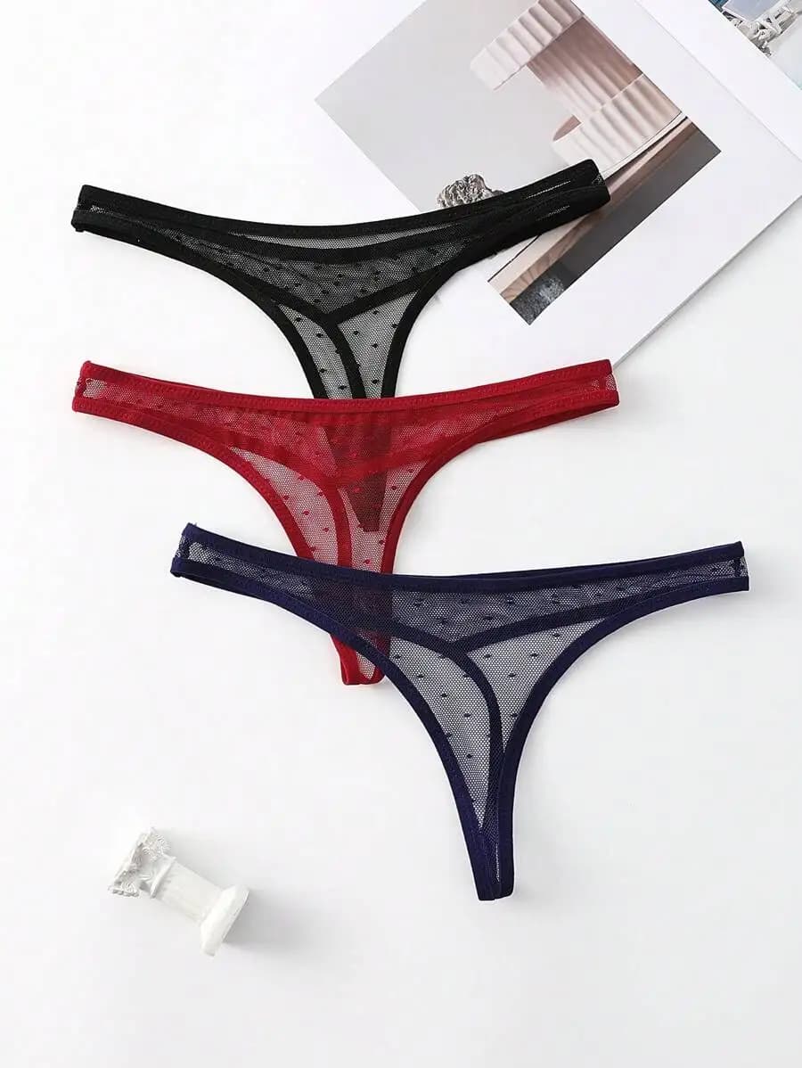 Set di 3 Pezzi di Intimo Femminile in Rete, Sexy Mutandine Trasparenti Senza Fondo