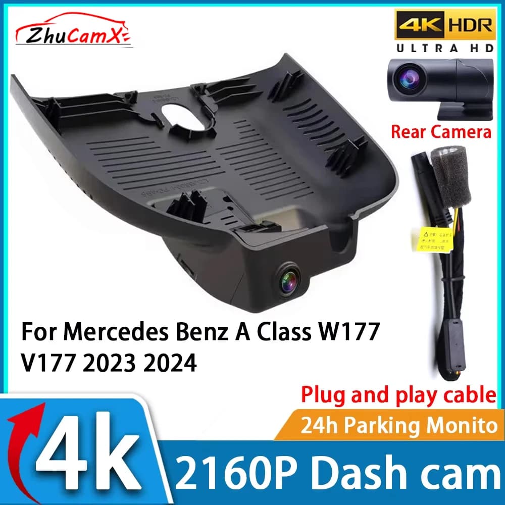 Car recorder ZhuCamX with night vision UHD 4K 2160P DVR Dash Cam for Mercedes Benz Class A W177 V177 2023 2024