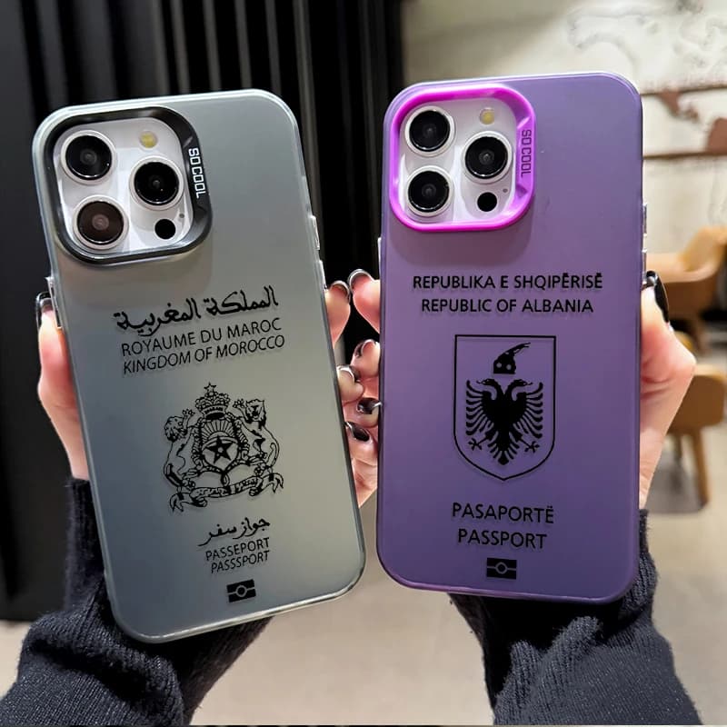 Custodia stile passaporto Marocco per iPhone 16E 16 15 14 Pro Max 13 12 11 Plus XS X XR 8 7 SE 2020 Cover posteriore rigida opaca antiurto