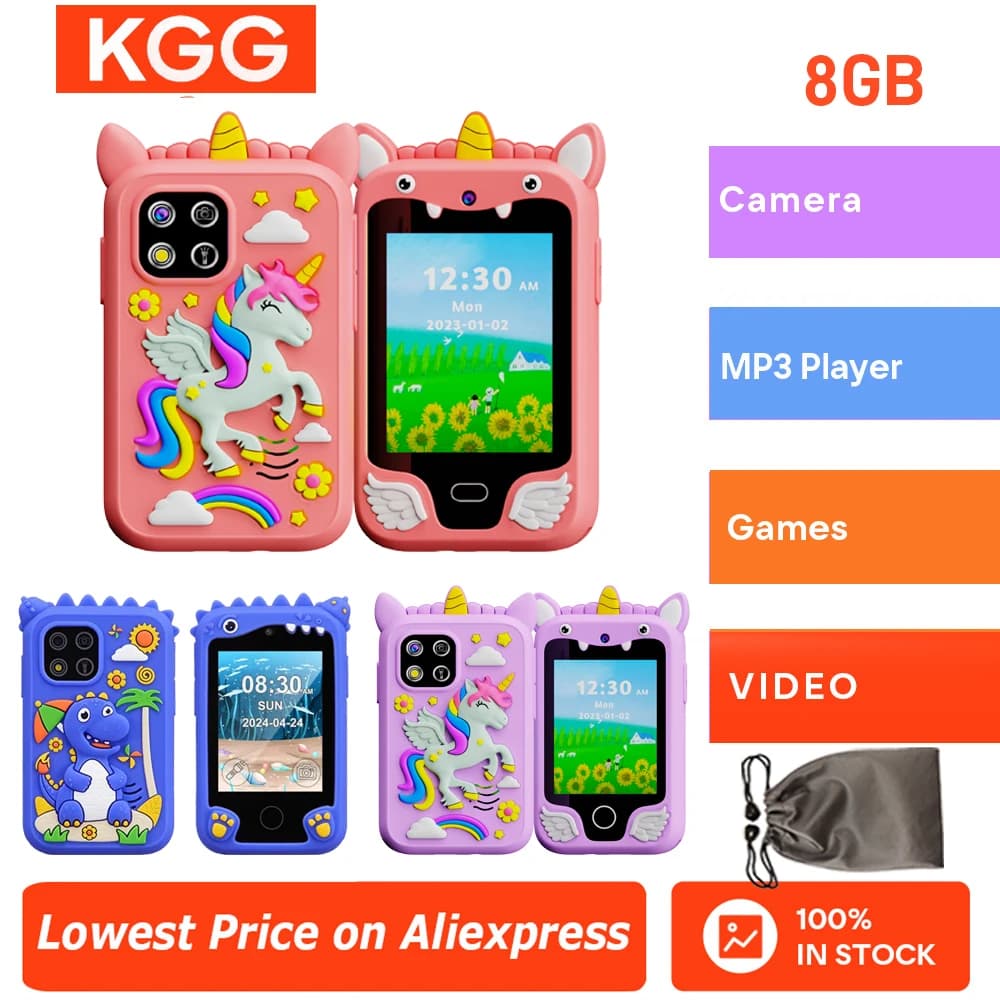 Mini bambini Smart Phone Cartoon Unicorn 2.8' Touchscreen 8G Habit Track Baby Mobile Strumenti educativi Regali di compleanno Festival Giocattoli