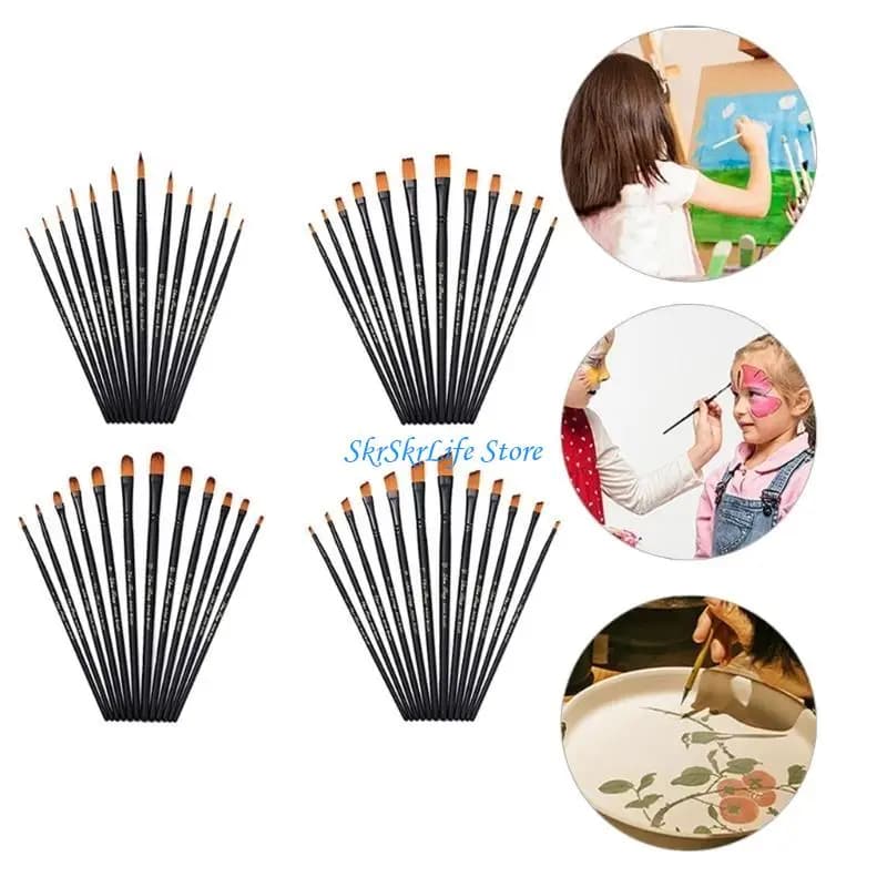 E65E 12PCS Watercolor Paint Brush for Oil Acrylics Painting Child Face and Body Art