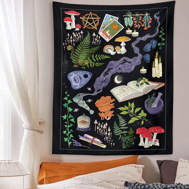 Psychedelic Mushroom Tapestry Divination Psychic Wall Hanging Hippie Boho Cute Room Decoration Magic Tapestries Art Home Decor