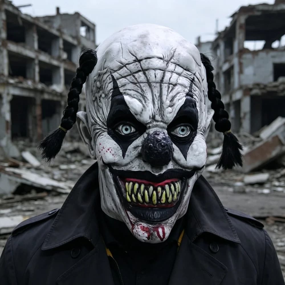 Scary Bloody Clown Mask With Black hair Full Face Horror Evil Jester Mask for Halloween Cosplay Haunted House Costume