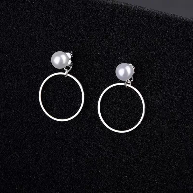 Orecchini a bottone con perle in argento sterling 925, design rotondo geometrico semplice alla moda, regalo per ragazze, accessori eleganti per le donne