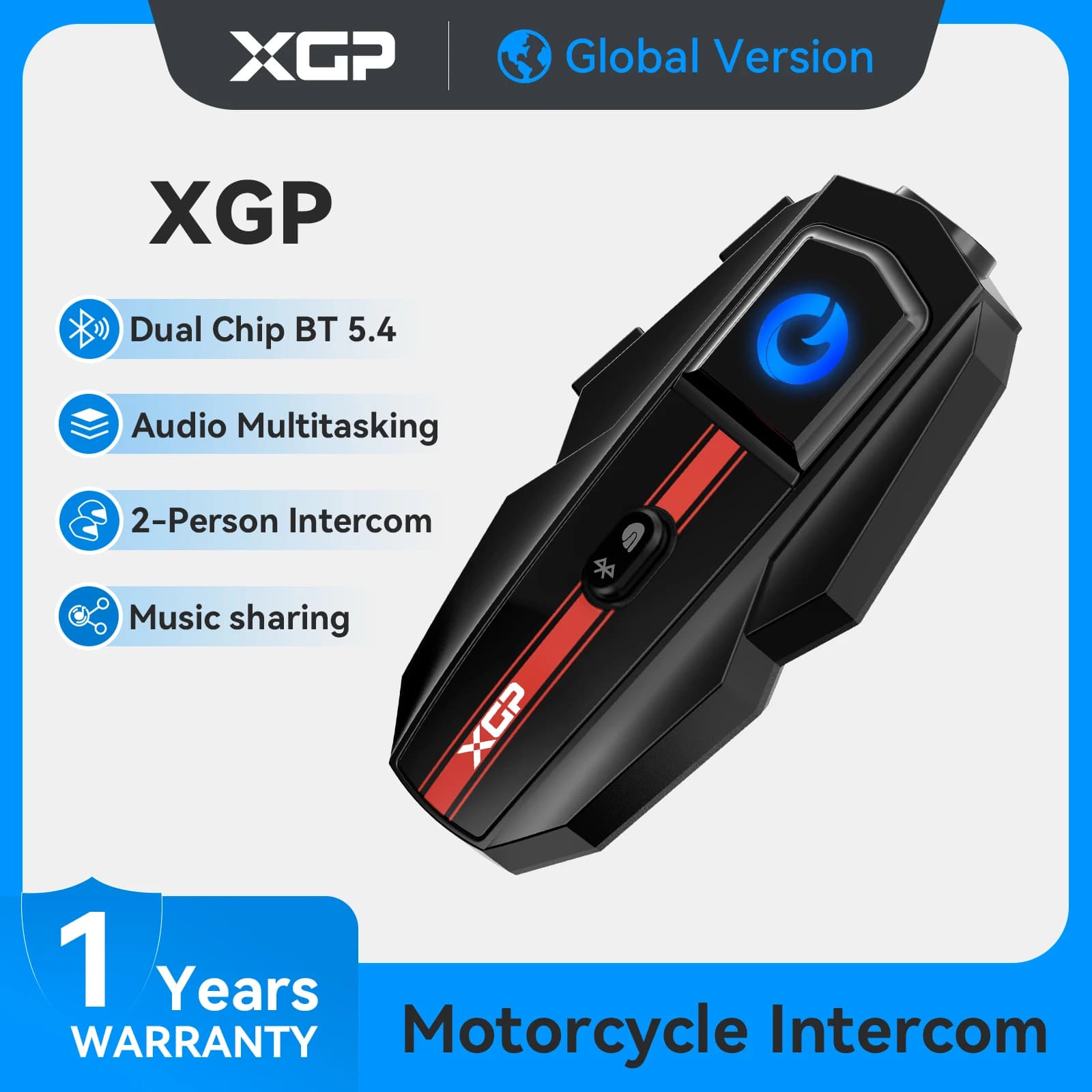XGP Motorcycle Intercom Helmet Bluetooth Headset Voice Control DSP/CVC/Microphone Noise Reduction 1000mAh Motorcycle Accessories