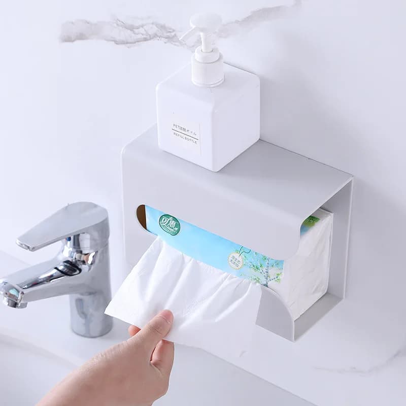 Multifunctional No‑Drill Wall Mount Tissue Box Waterproof Paper Towel Storage Holder For Bathroom Toilet Household Accessories