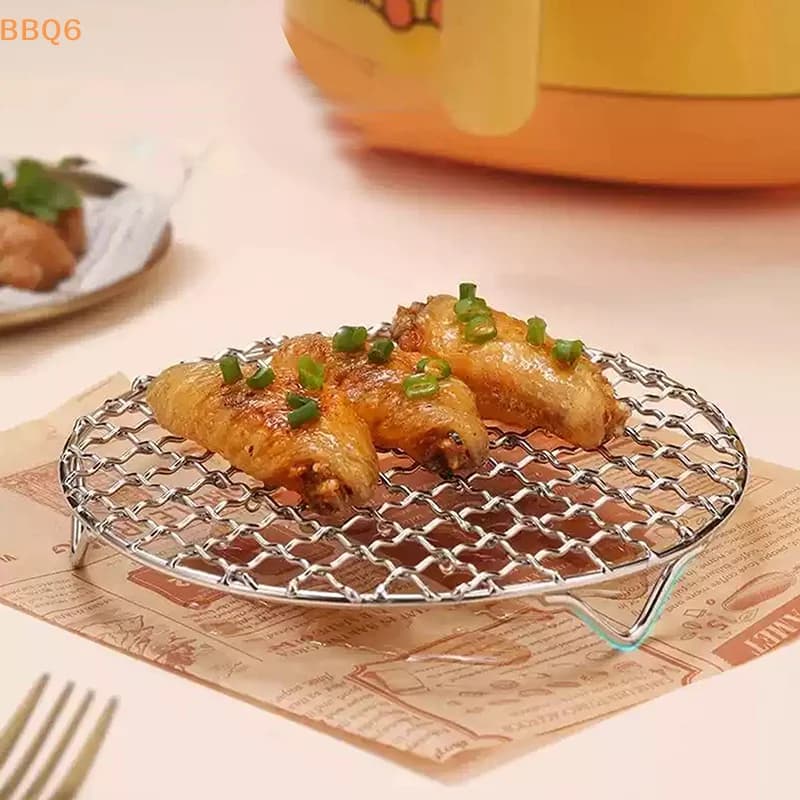 *1 pezzo di griglia rotonda per friggitrice ad aria in acciaio inossidabile da 13-26 cm con gambe, griglia impilabile per grigliare