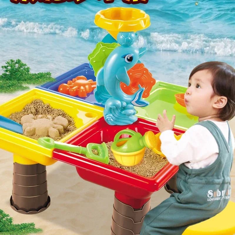 Tavolo da acqua con sabbia Set di sacchi di sabbia da giardino all'aperto Tavolo da gioco Giocattolo da spiaggia estivo per bambini Gioco da spiaggia Gioco d'acqua con sabbia Gioca giocattolo interattivo