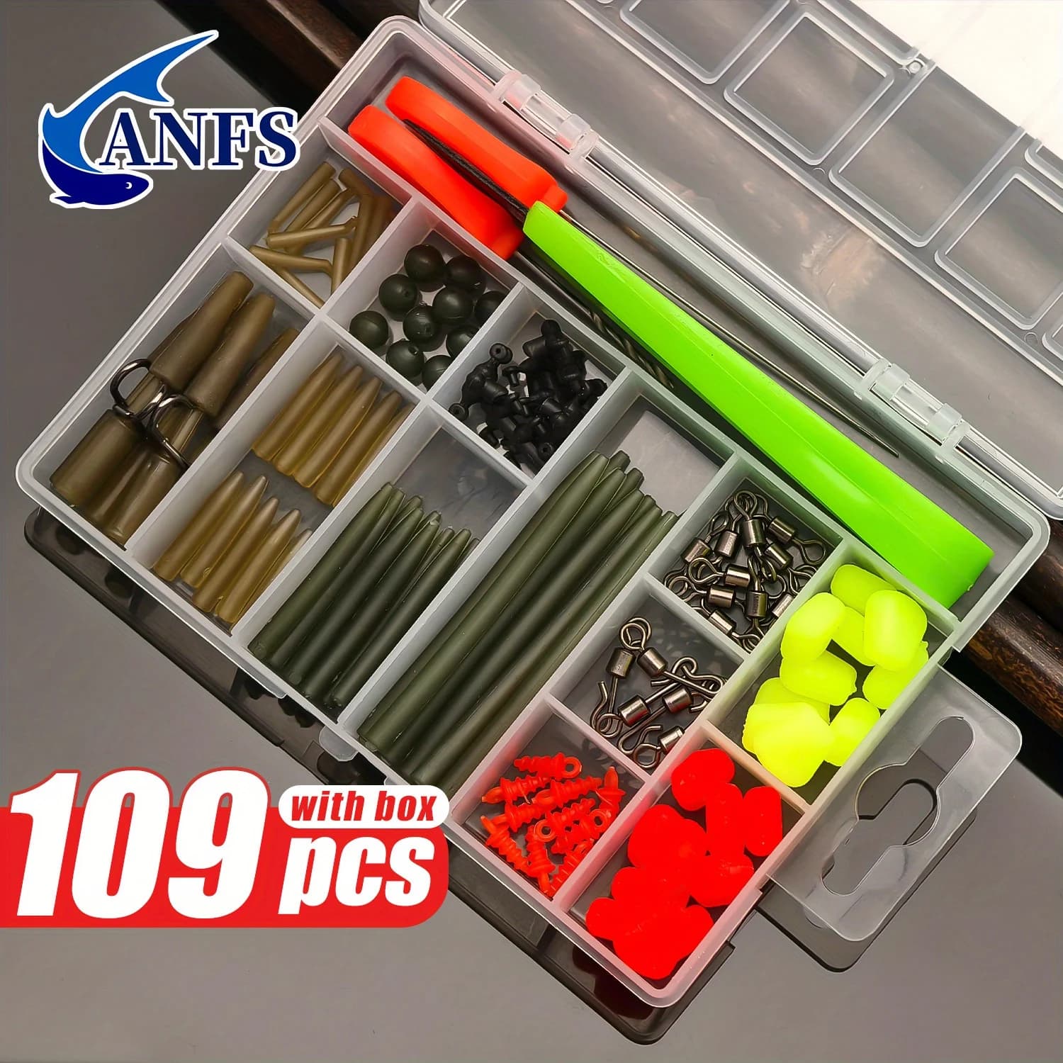109pcs/set Fishing Kit with Hooks, Sinkers, and Lures for Carp Fishing - Includes Tackle Box and Accessories