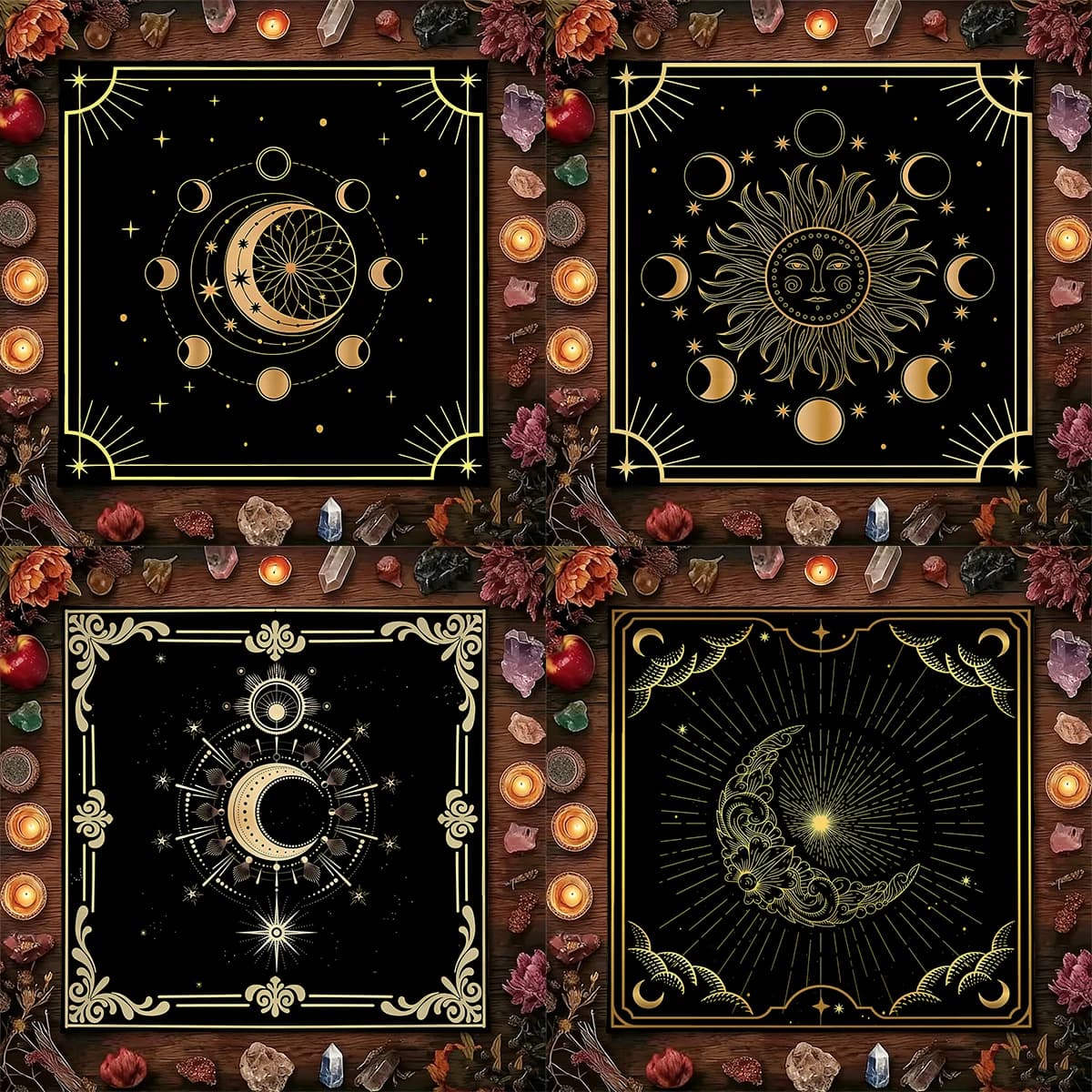 1 pz Telo per Carte dei Tarocchi con Design Sole Luna, Telo Altare Nero, Decorazione Altare, Arredamento Casa, Telo Altare per Feste