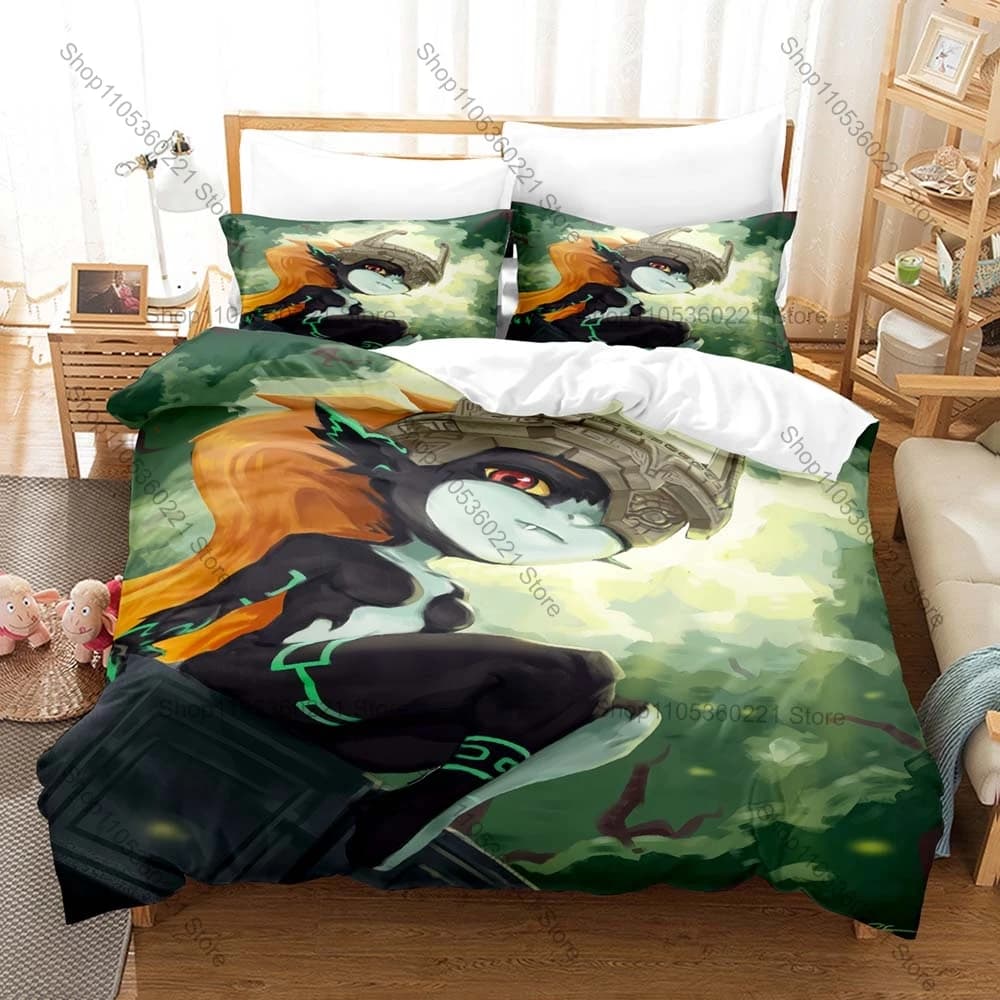 Game Chibi Midna Bedding Set 3Pcs Duvet Cover & Pillowcase Kawaii Bed Linen Set Game Fans Bedroom Decoration Gift