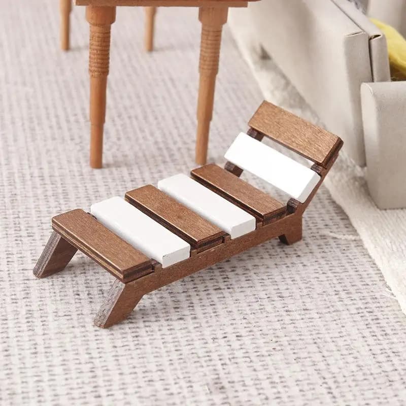 1:12 Casa delle bambole in miniatura Sedia da spiaggia Lettino Mobili Modello di casa Decorazione Giocattolo Accessori per casa delle bambole Scena fai da te