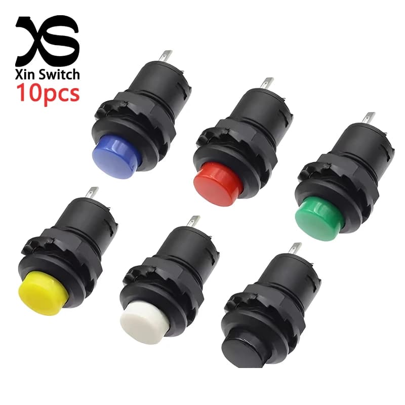 10 PZ DS-428 12mm autobloccante (supportabile) filettatura momentanea interruttore di pulsante di accensione 3A/125VAC 1.5A/250VAC 2 pin colori multipli On-Off
