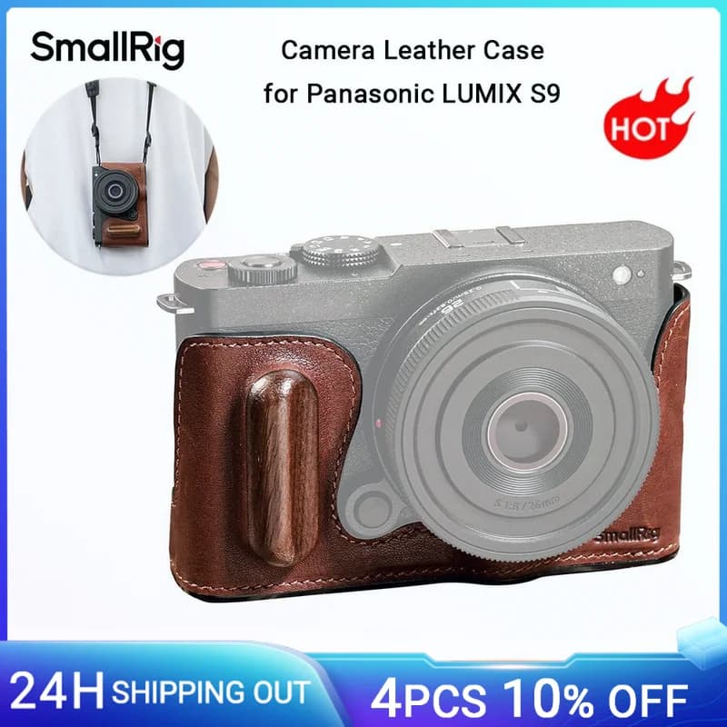 SmallRig S9 leather case, camera leather case for Panasonic LUMIX S9 built-in wooden handle and treppiede- strap hole 4703