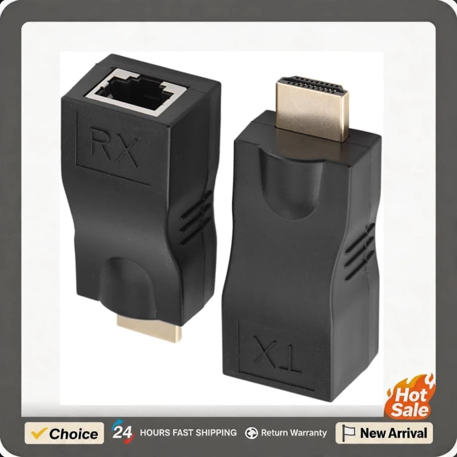 2x Extender HDMI 30m per cavo di rete da HDMI a RJ45, convertitore ripetitore, estensore HDMI singolo su CAT-5e/CAT6
