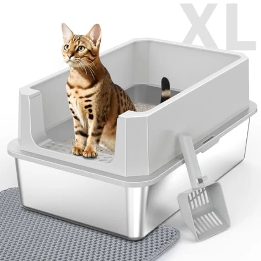 Lettiera per gatti extra large in metallo con coperchio, anti-perdita di urina, con bordi alti