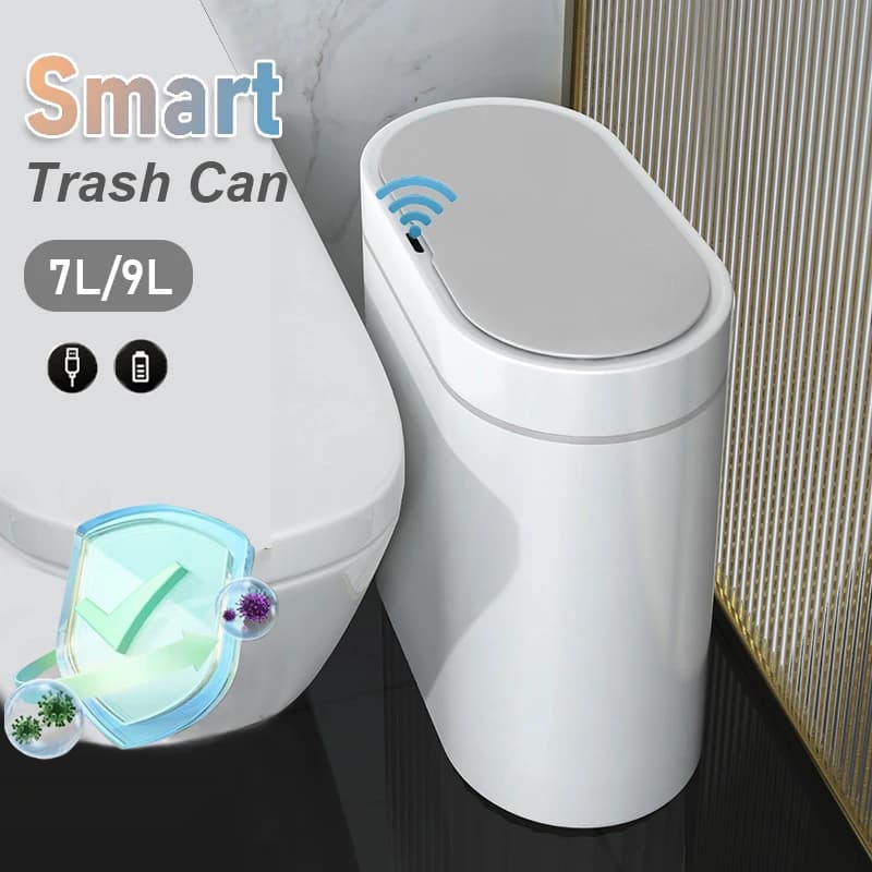 Pattumiera intelligente stretta 7/9L Waterpoof Bagno WC Bidone della spazzatura Cestini da cucina Pattumiera Sensore automatico Pattumiera Cestino della spazzatura