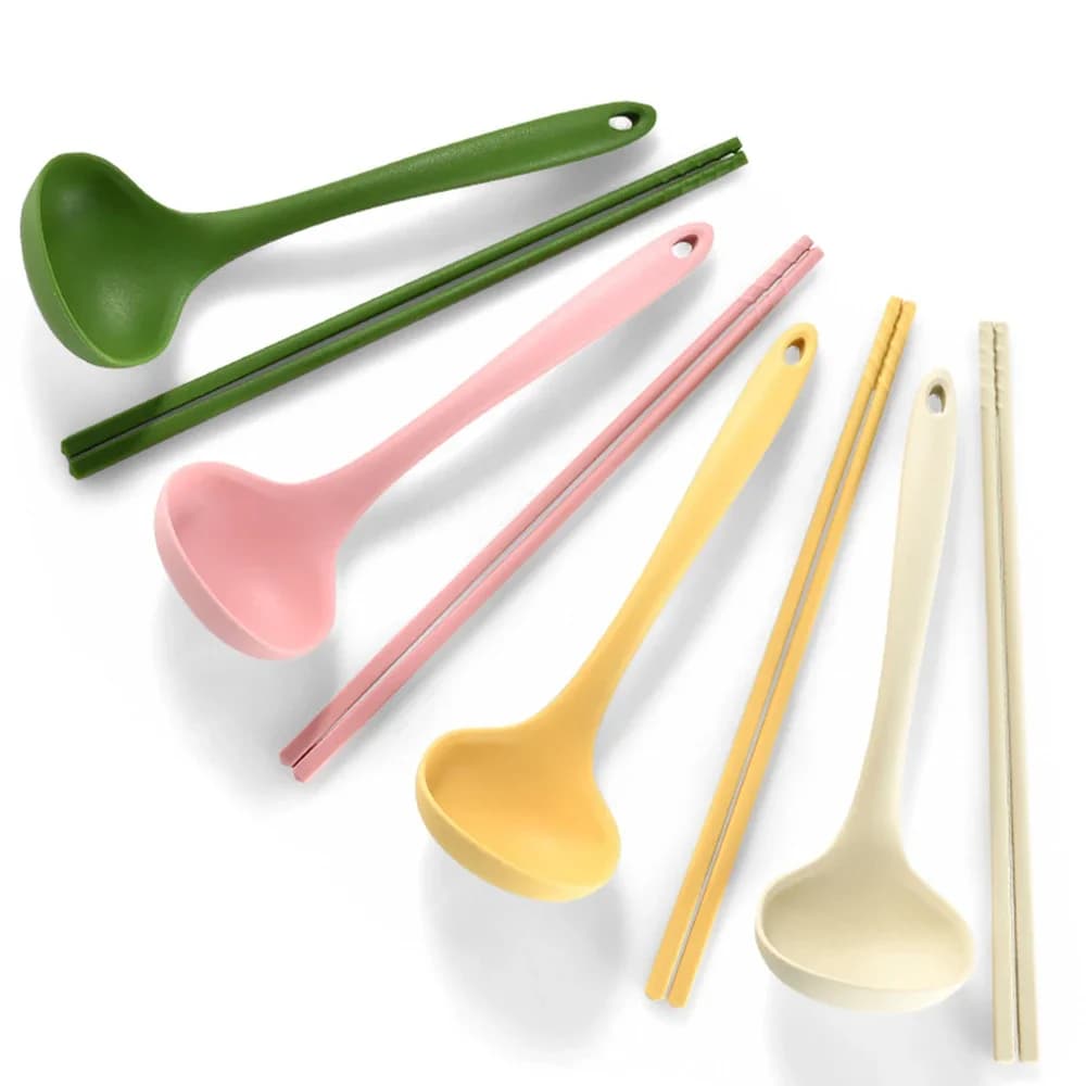 2/8 pieces silicone spoon soup Ramen wands set of dishes round non-stick spoon for cooking soup kitchen dishes