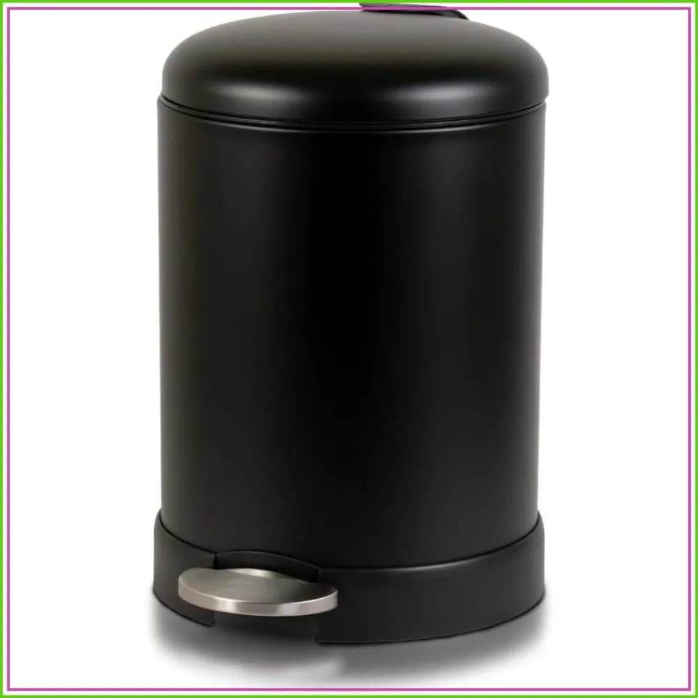 Small Trash Can 1.2 Gallon with Soft Close Lid and Step Pedal - Black Metal Waste Basket with Removable Inner Bucket for Bathroom Office