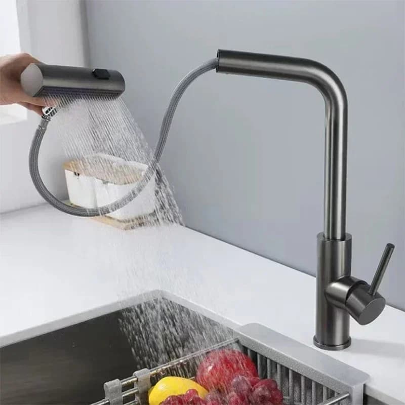 Rubinetti da cucina in acciaio inossidabile con maniglia a 3 modalità Rubinetto per lavello con spruzzatore a cascata montato su piano monoforo Miscelatore freddo e caldo