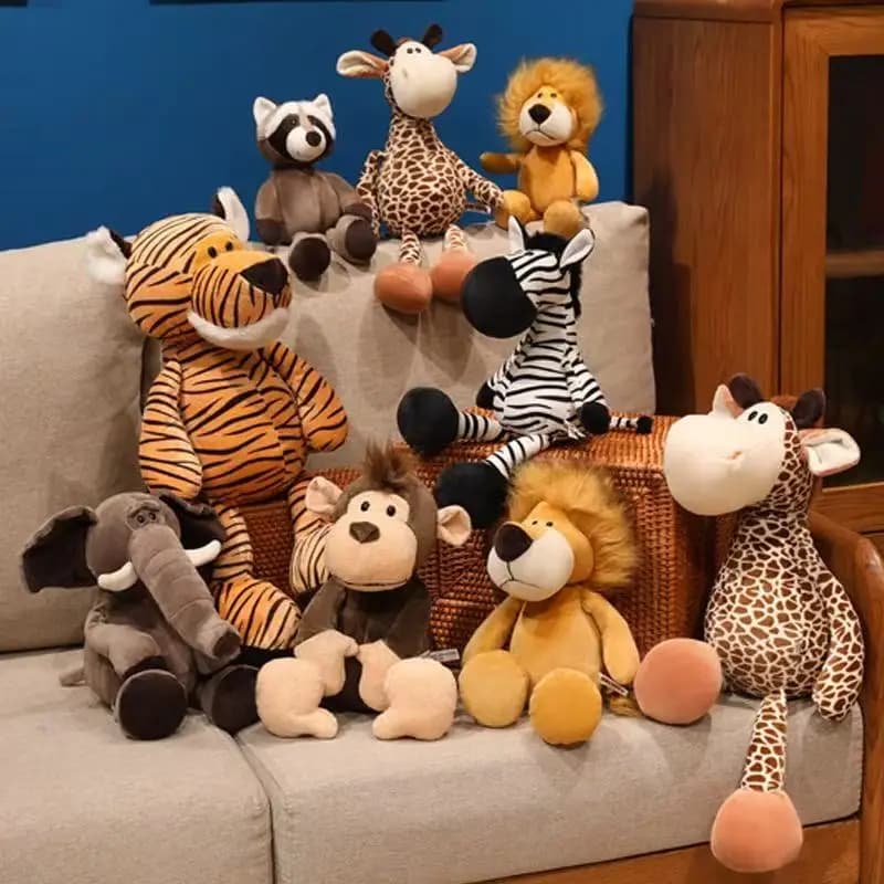Peluche di Animali della Giungla Kawaii 25CM, Giocattoli di Animali della Foresta, Cane, Zebra, Elefante, Leone, Volpe, Giraffa, Giocattoli per Bambini, Regalo di Compleanno