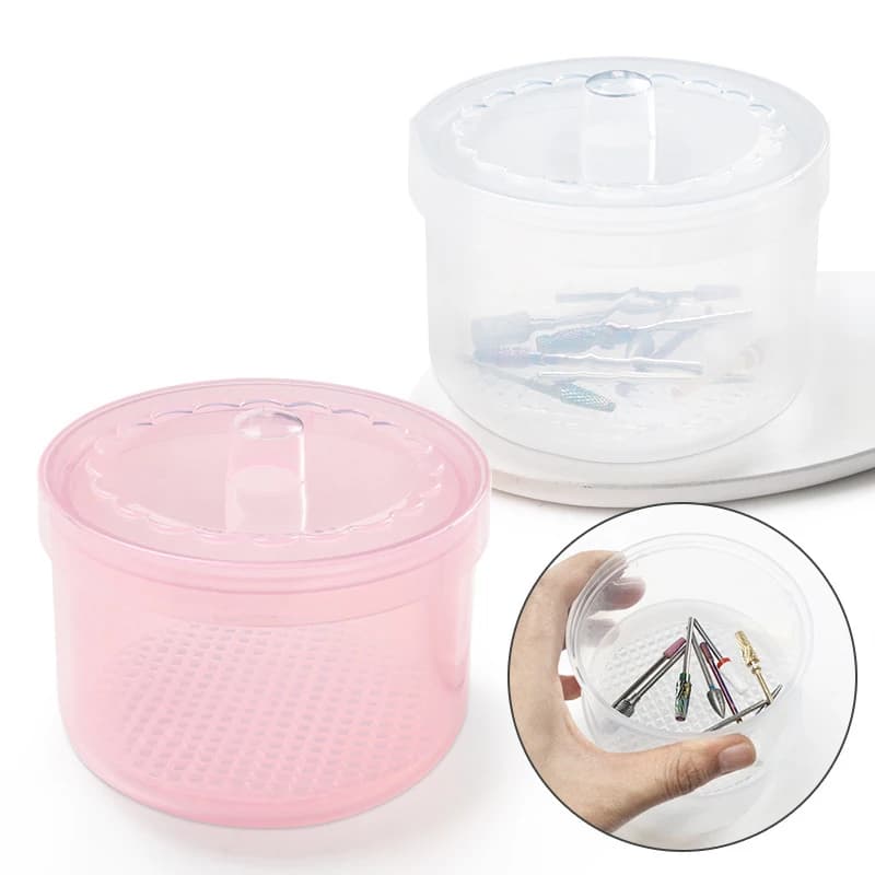1Set Nail Polishing Head Box Round Cleaning Disinfection Storage Box Dental Disinfection Box 2-Colors Disinfection Bowl.