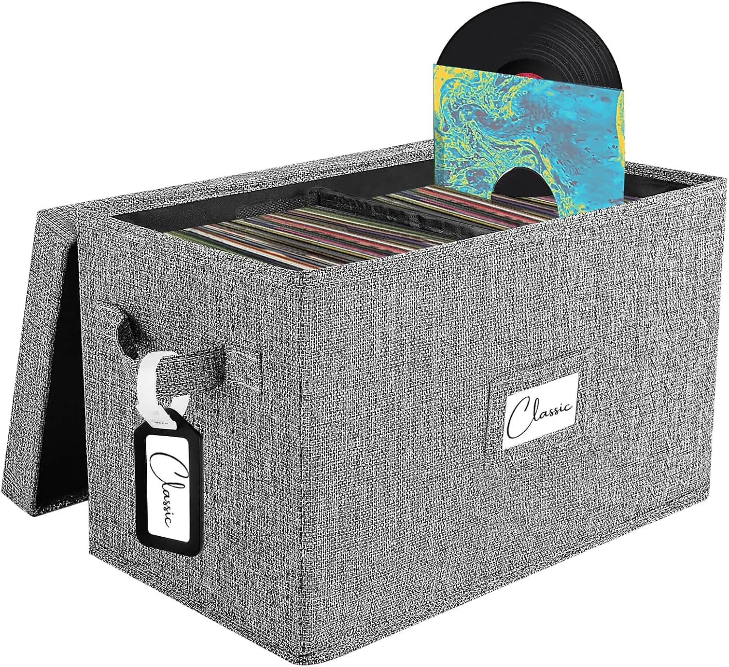 Scatola Portadischi in Vinile da 7 Pollici, Custodia Pieghevole in Tessuto PP per 80 LP con Coperchio, Organizzatore Portatile per Studio Domestico