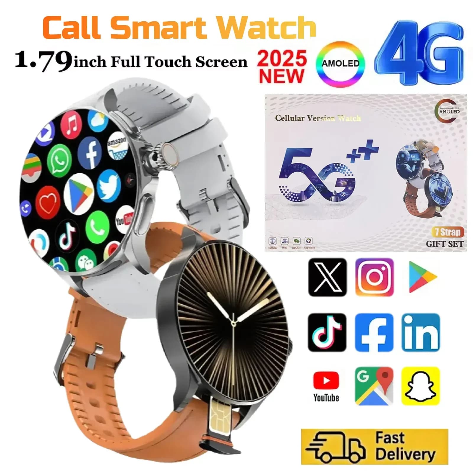 New Android GT200 smartwatch with 1,95 inch AMOLED display, rotating camera, 16 GB + 256 GB, GPS and 5G LTE for men