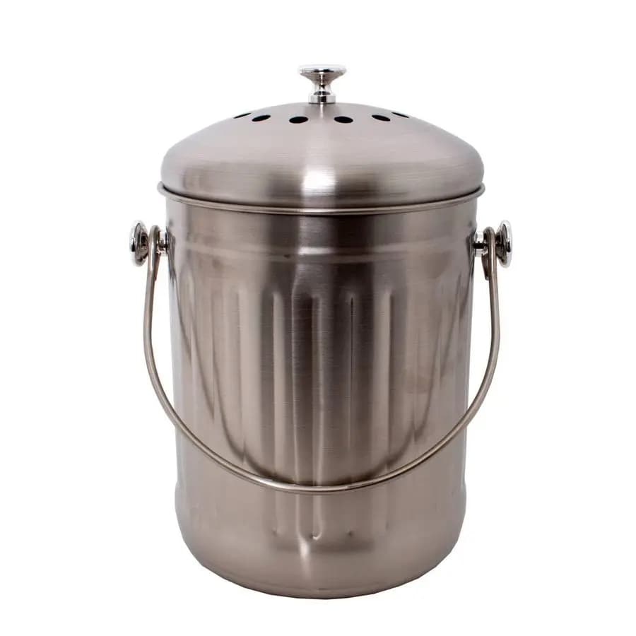 Contenitore per Compost da Cucina, Secchio per Compostaggio Inodore con Filtri al Carbone, Bidone per Compost in Acciaio Inox da 1 Gallone con Coperchio