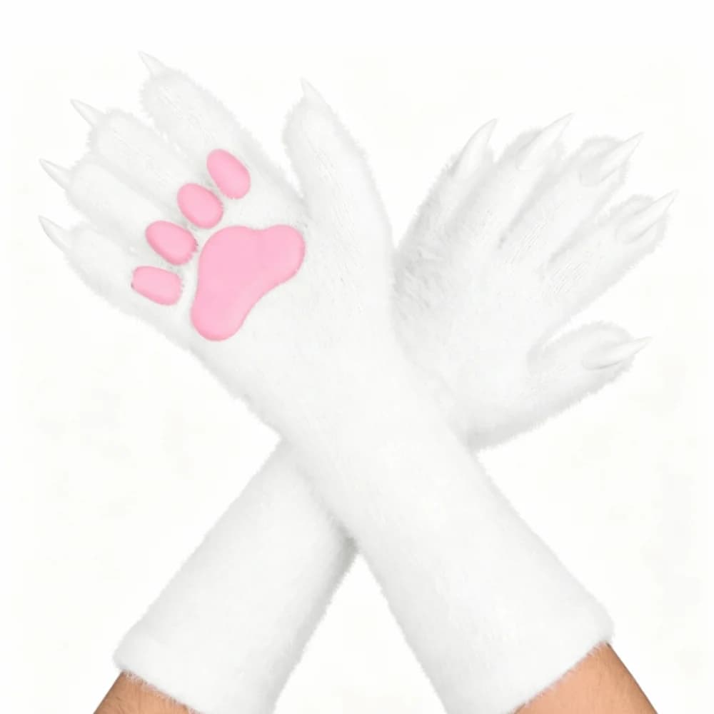 New Long Cat Claw Gloves Furry Silicone Paw Pads Animal Claw Hand Gloves Cute Cosplay Costume Accessories Plush Gloves Halloween