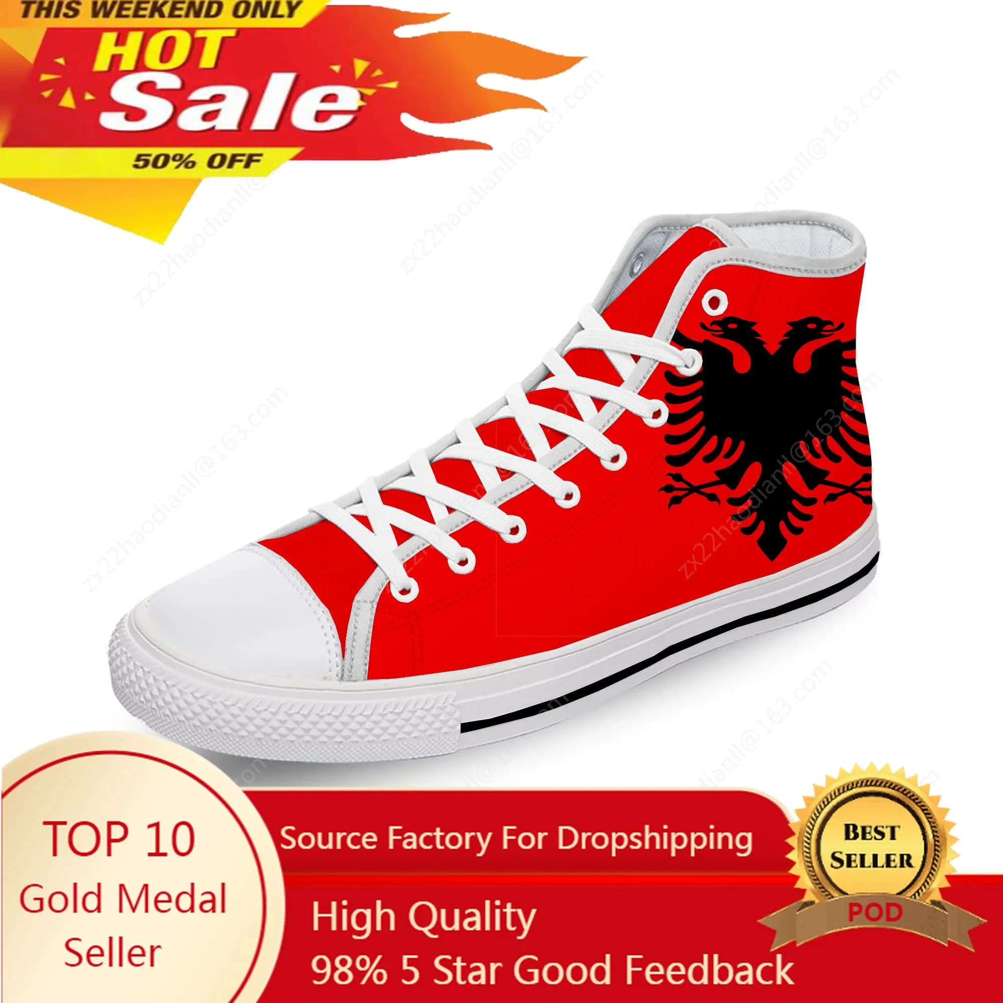Albania Flag Eagle High Top Sneakers Uomo Donna Adolescente Scarpe casual Scarpe da corsa in tela Stampa 3D Scarpa leggera traspirante