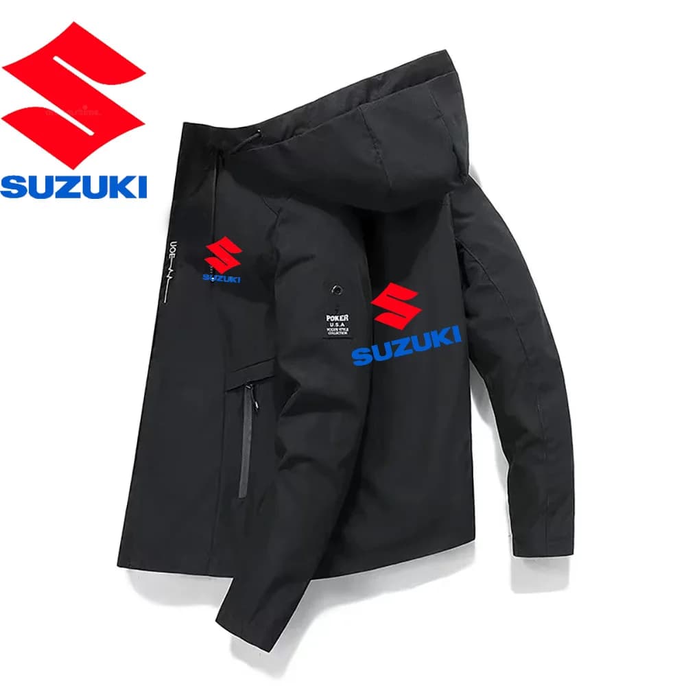 Suzuki Motorcycle Jacket - Spring/Autumn Men's Windbreaker Jacket - Coat - Fashion Streetwear - Cap-wearing Men's Jacket Coat