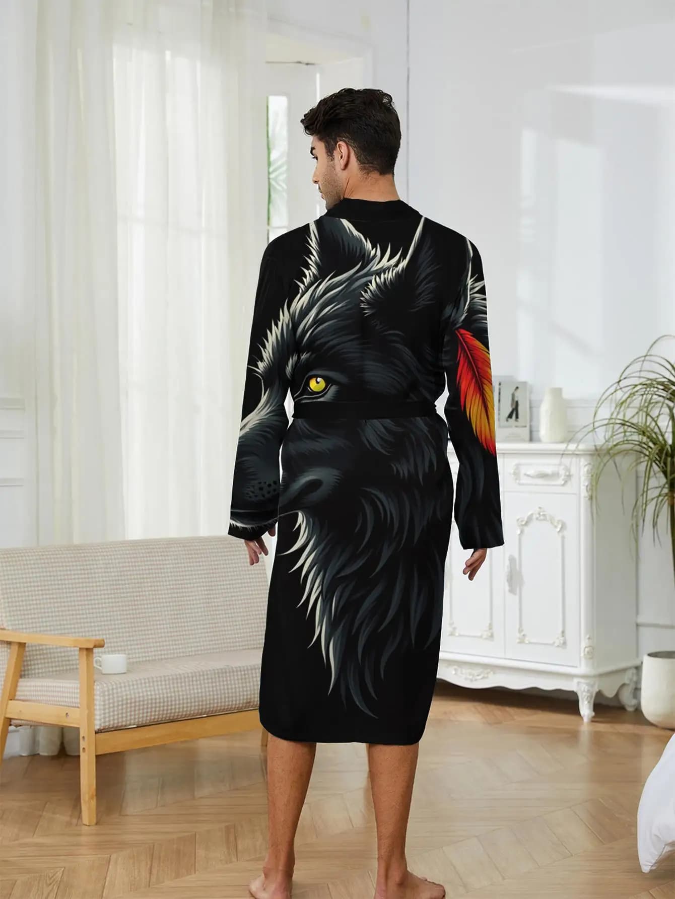 1 Pezzo Accappatoio da Uomo Primavera/Estate 2026, Vestaglia da Bagno e Doccia, Accappatoio Lungo da Uomo con Stampa Grafica 3D, in Poliestere