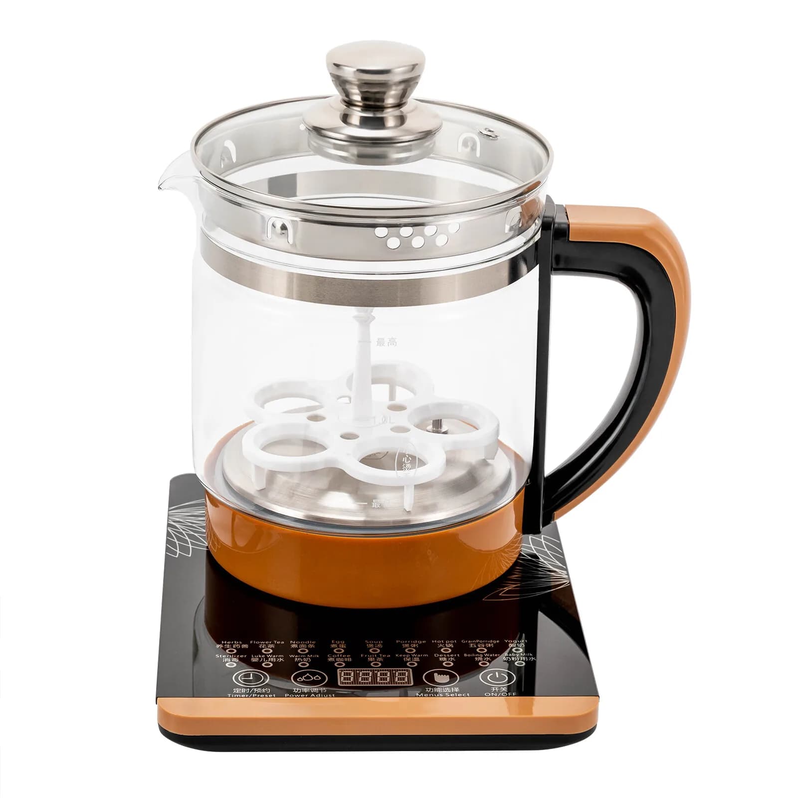 1.8L Glass Electric Kettle, 800W 110V to Boil Water, 18 Intelligent Programs and Protection Against Dry Cleaning