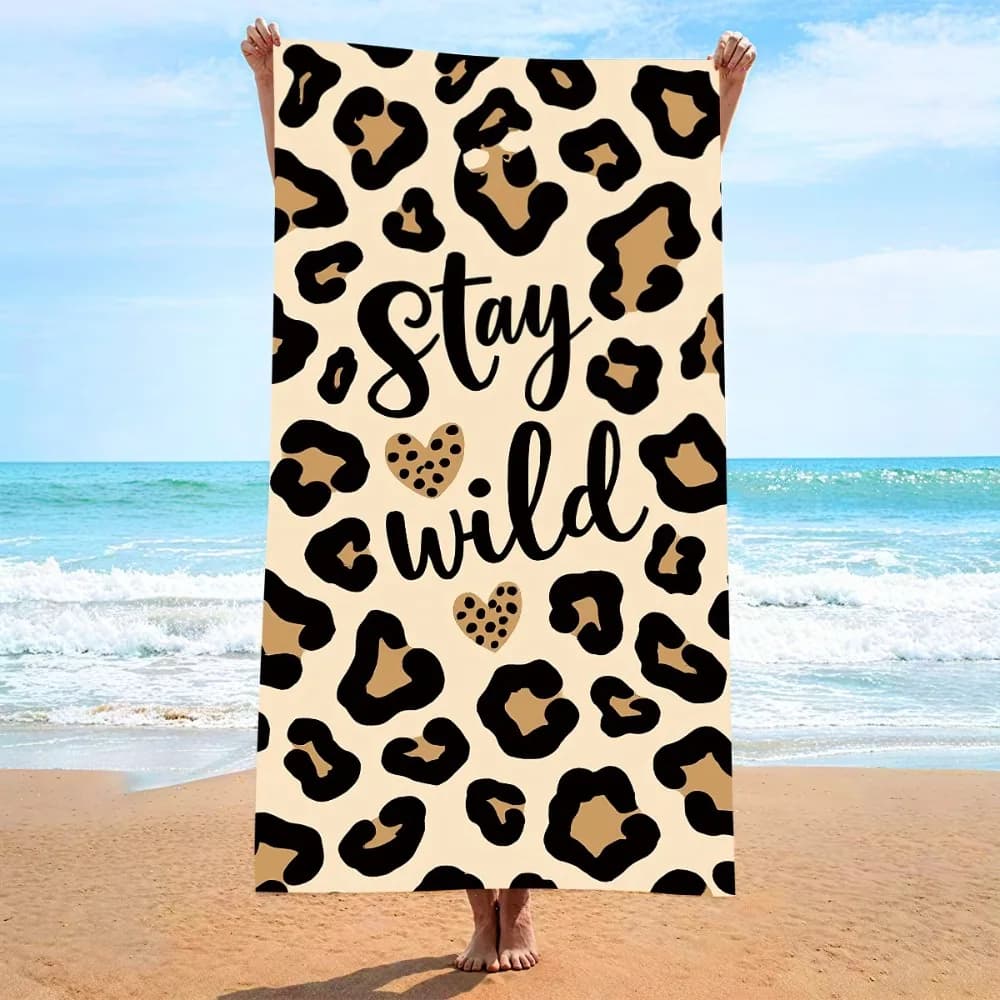 Telo Mare Asciugatura Rapida con Stampa Leopardata 70x140cm in Microfibra, Telo da Bagno, Coperta da Viaggio, Campeggio, Picnic, Spiaggia