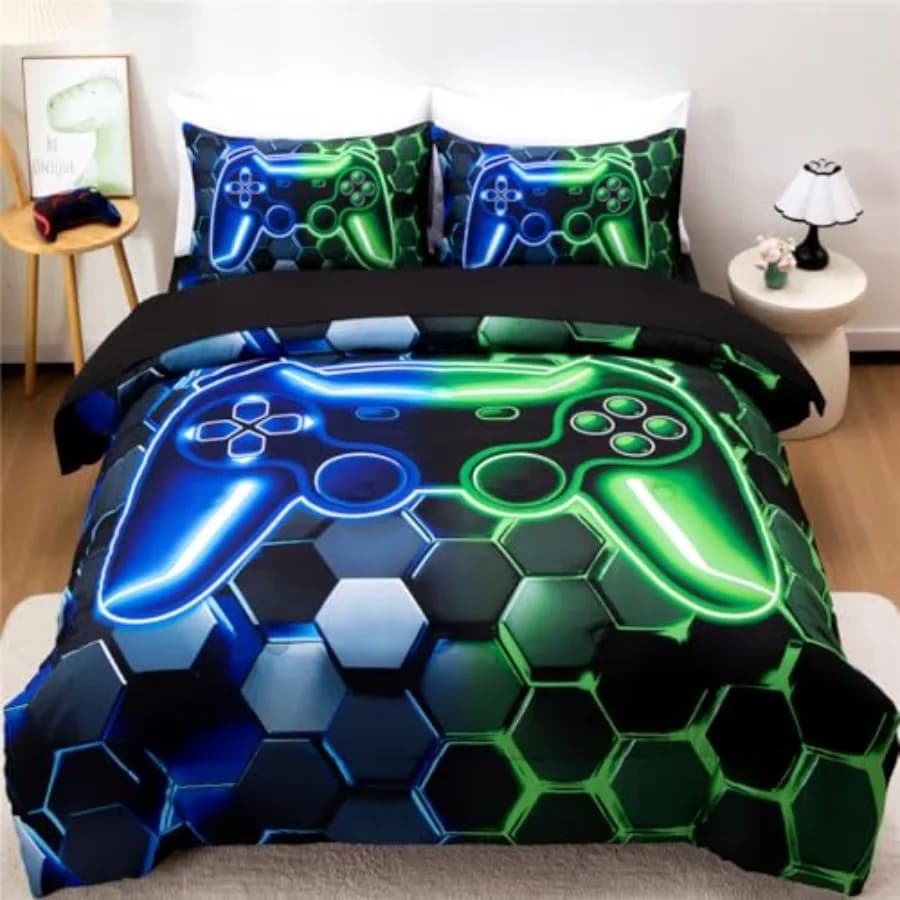 Set Copripiumino 3D per Ragazzi e Adolescenti, 5 Pezzi, Set Biancheria da Letto per Gamer con Lenzuolo, Letto a Tema Console di Gioco