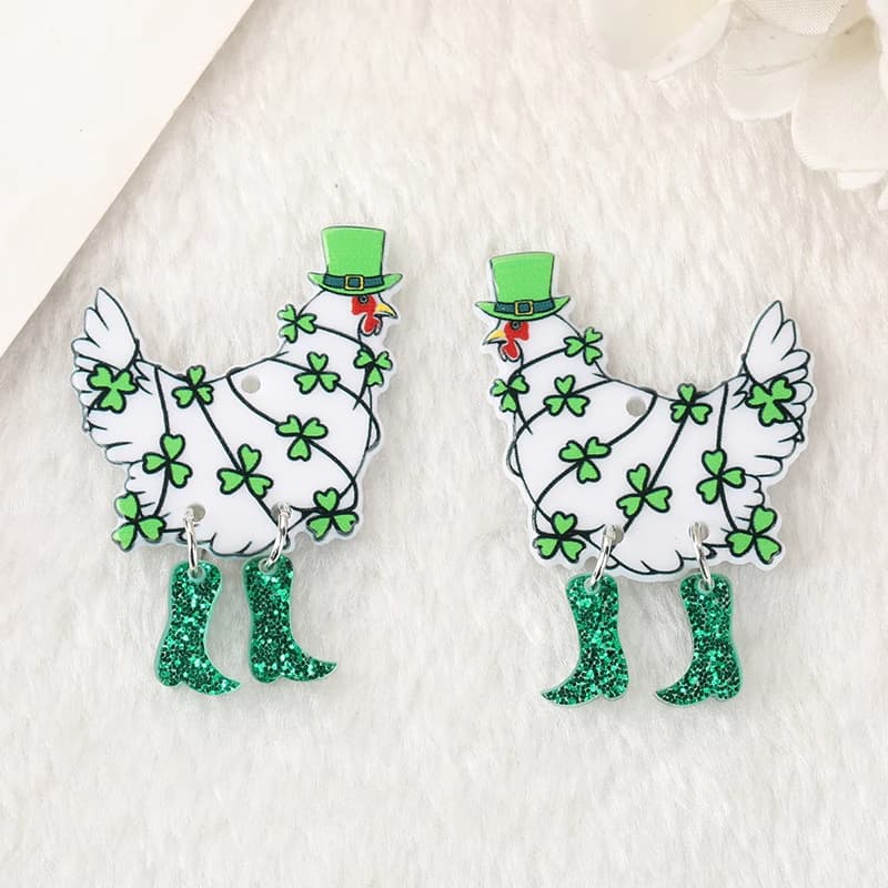 6Pcs St. Patrick's Day Animal Charms Funny Walking Chicken For Necklace Pendant Diy Making
