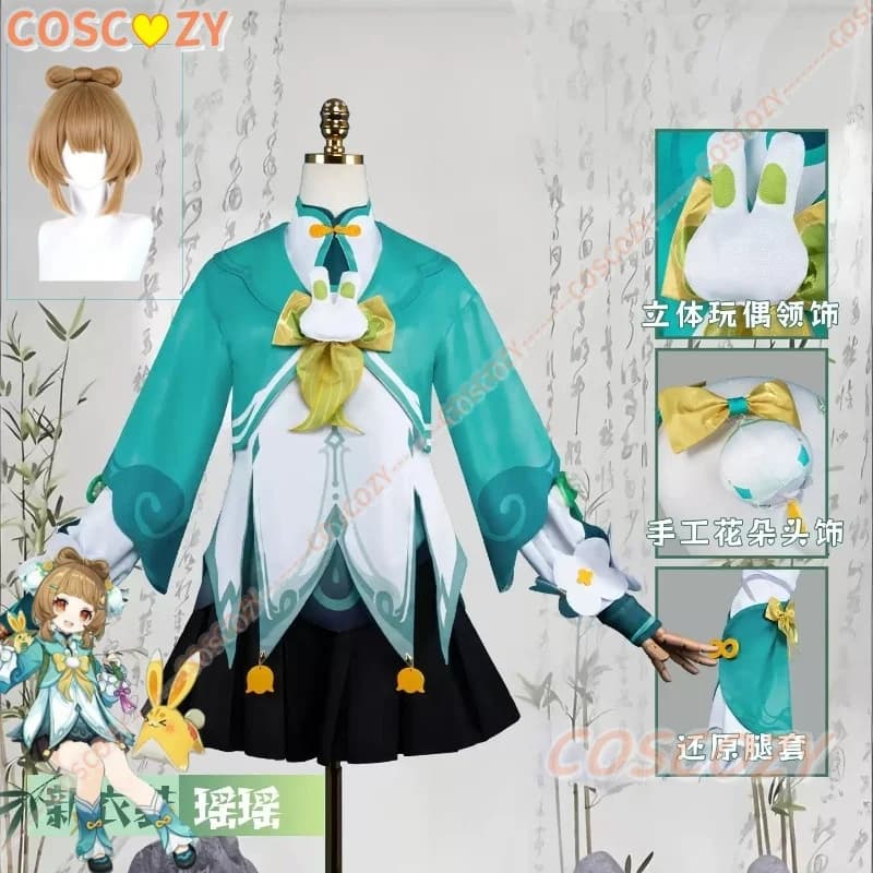 Genshin Impact Cosplay Yao Yao Cosplay Costume Wig Lantern Rite RAINLIT BAMBOO REVERIE Kawaii Chinese Styles Dress Christmas