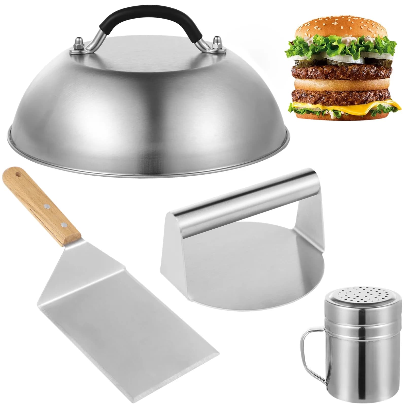 4 pz/set Smash Burger Press Kit Basting Copertura Grill Spatola Spezie Draga Shaker Kit Piastra Per Piatto Superiore Griglia Hamburger