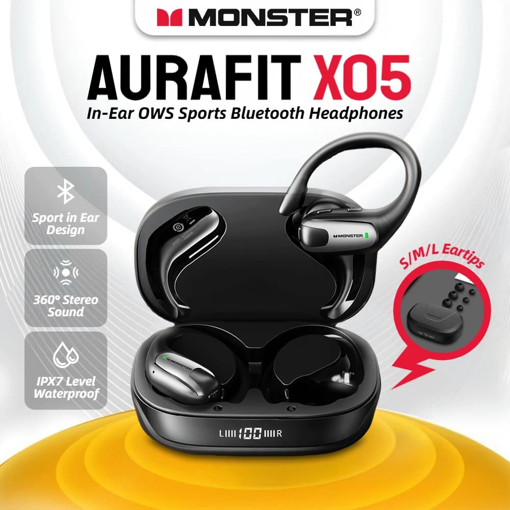 Monster AURA FIT X05 Auricolari sportivi wireless in-ear Cuffie OWS per bassi profondi IPX7 Auricolare Bluetooth wireless impermeabile con microfono