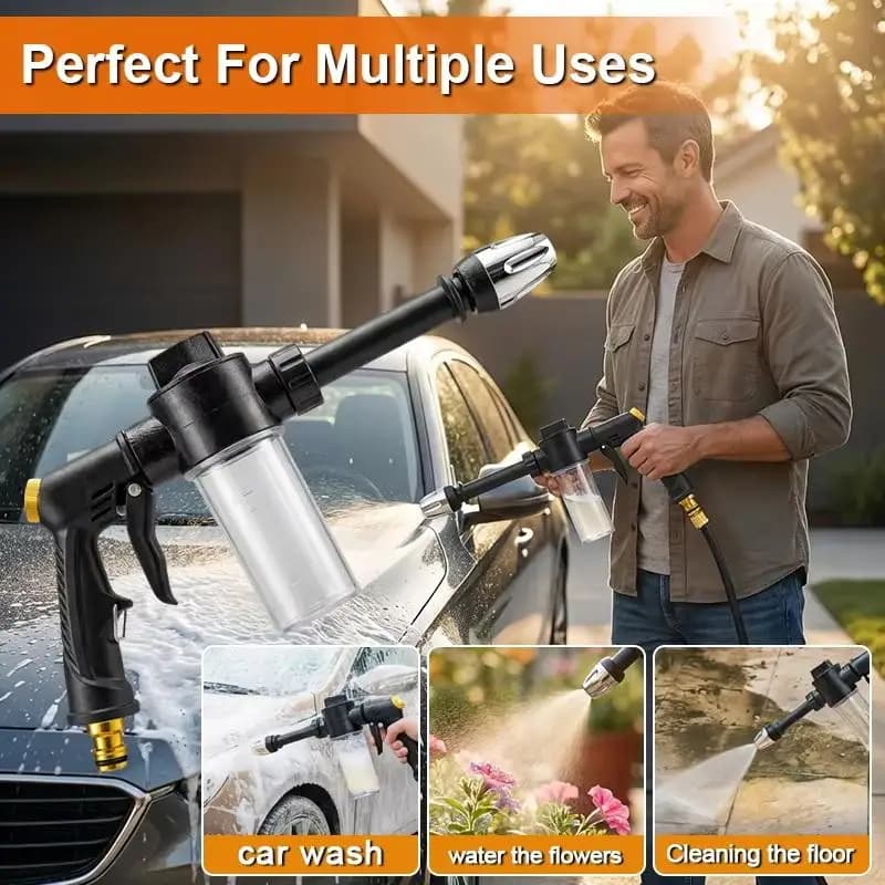 High Pressure Car Wash Gun, RV Cleaning Foam Kettle, Garden Hose Nozzle Shower Multi Watering Tool