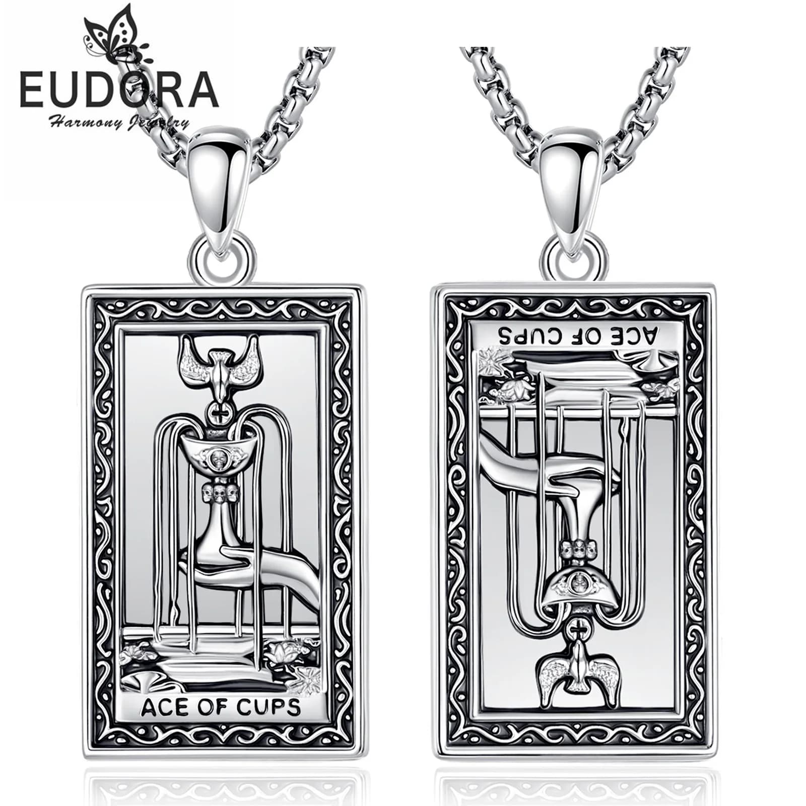 Eudora Collana di carte dei tarocchi in rame ACE of CUPS Amuleto Vintage Arcana maggiore Divinazione Ciondolo Gioielli spirituali Regalo per unisex