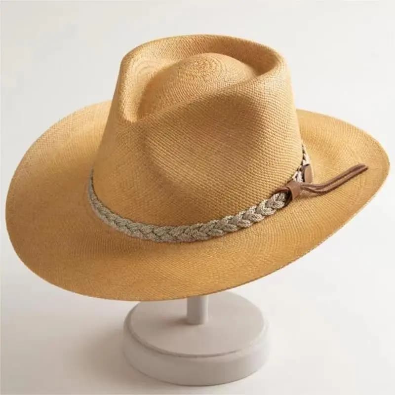 Cappello Fedora da uomo in paglia di carta intrecciata a mano - Cappello da jazz estivo elegante e traspirante, cappello da sole leggero in stile vintage