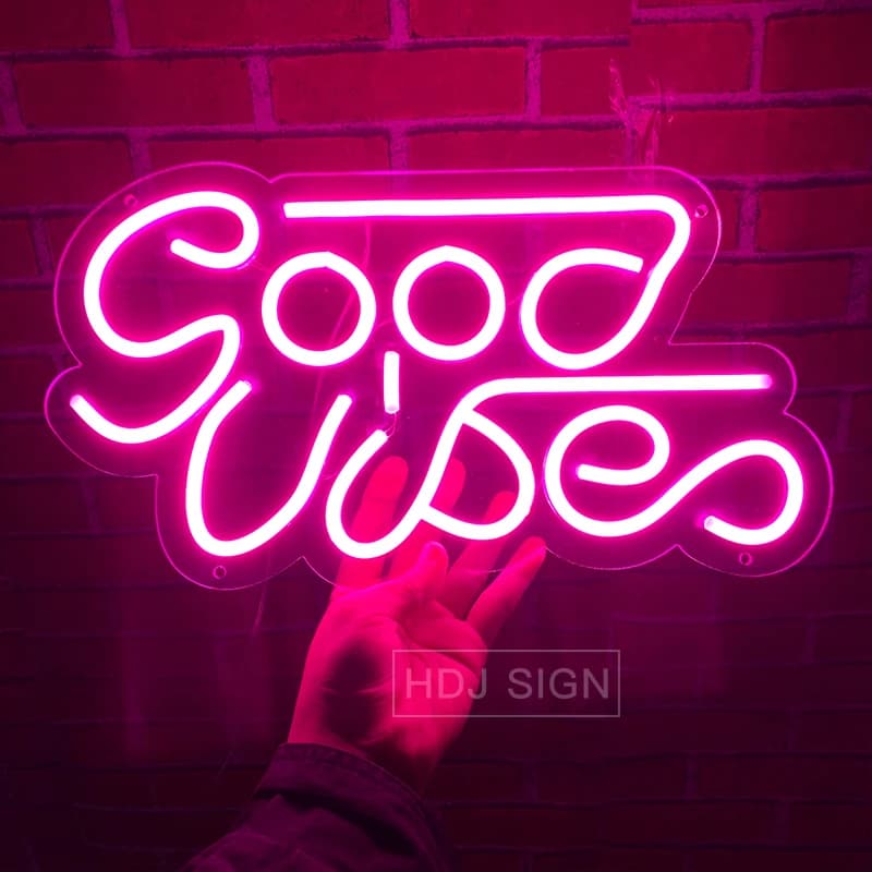 Insegna al neon personalizzata Luce a LED Buone vibrazioni Decorazione della parete della stanza di casa Bar Caffetteria Festa di nozze Studio Insegna illuminata Lampade al neon