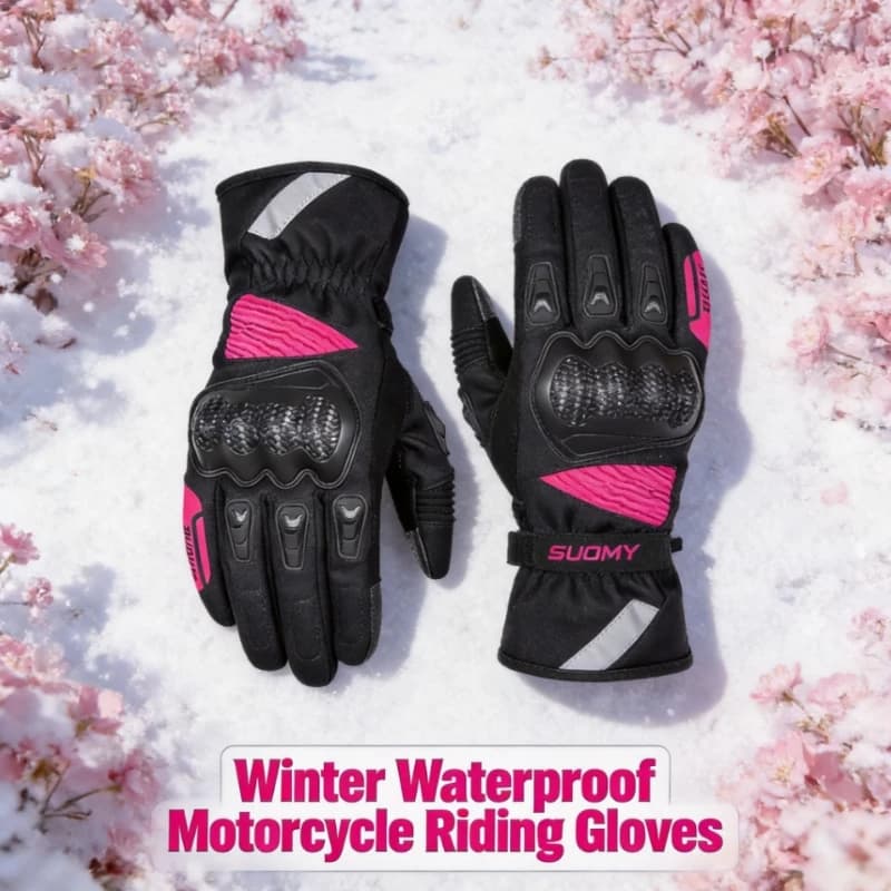 Women's Pink Winter Motorcycle Gloves, Waterproof Warm Windproof, Anti-Fall Urban Commuter Men Motorbike Gloves