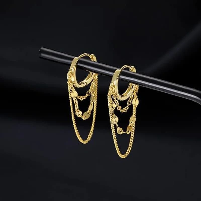 Punk Long Tassel Metal Chains Hoop Earrings For Women Men Vintage Metal Dangle Earring Party Jewelry Accessory Gifts