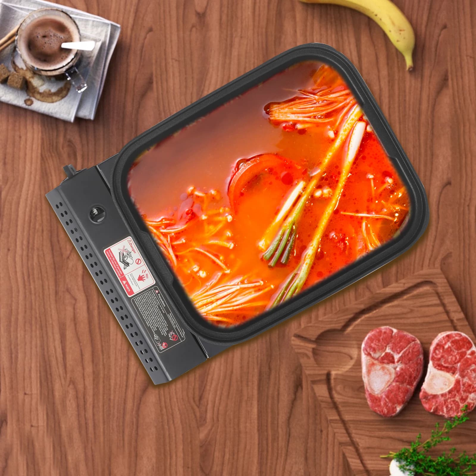 Griglia a gas portatile Stufa 2,1KW Butano Padella antiaderente Accensione piezoelettrica Calore uniforme Barbecue da campeggio in acciaio inossidabile, Nero