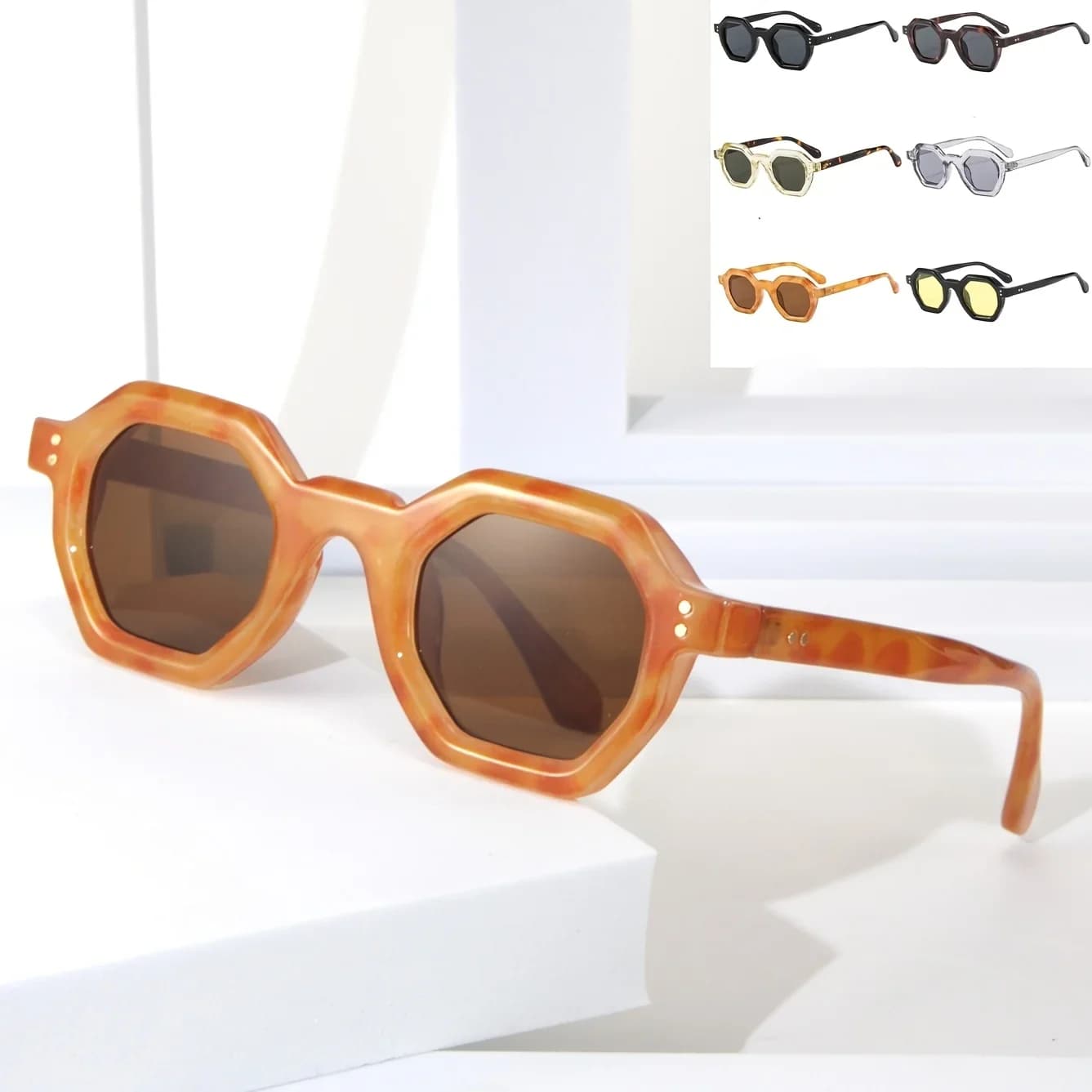 Retro Geometric Square Frame Metal Hinged Glasses for Everyday & Street Fashion Decorative Lenses
